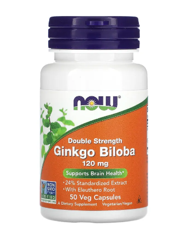 Ginkgo Biloba,NOW Foods, Double Strength, 120 mg, 50 Veg Capsules