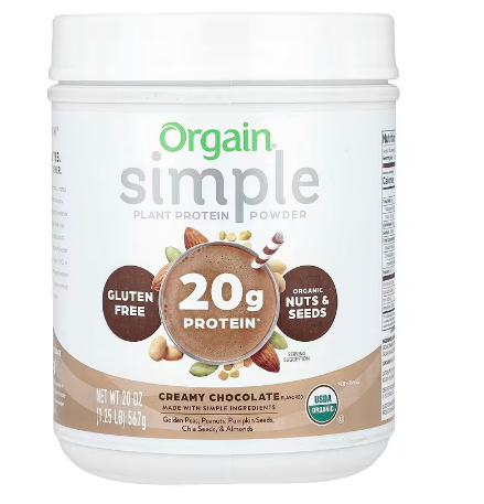 Orgain, Simple, Plant Protein Powder, Creamy Chocolate, 1.25 lb (567 g)