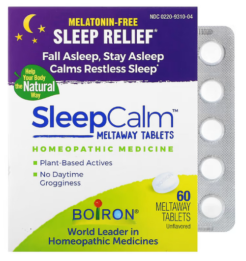 Boiron, SleepCalm, Unflavored , 60 Meltaway Tablets (Sleep Support,Melatonin Free)