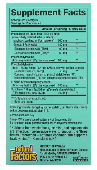 Natural Factors, 3 Brains, Higher Thoughts, 90 Softgels